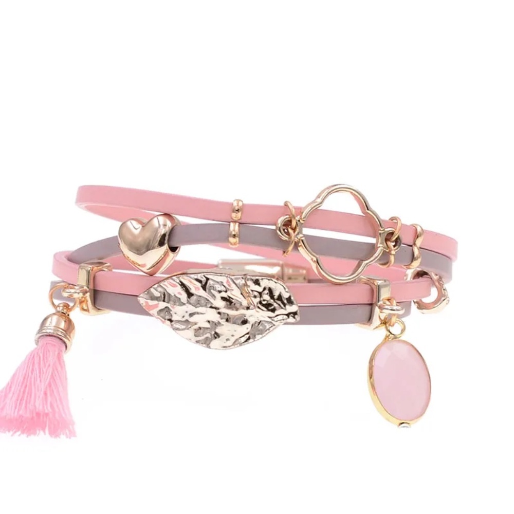VEGAN Rubber double wrap gemstone bracelet with magnetic closure clasp